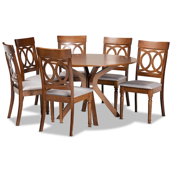 Baxton Studio Jessie Modern and Contemporary Grey Fabric and Walnut Brown Finished Wood 7-Piece Dining Set 176-10544-10893-Zoro - main